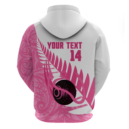 New Zealand Lawn Bowls Breast Cancer Custom Hoodie Aotearoa Maori Silver Fern Pink Ribbon - Aussie Hoodie