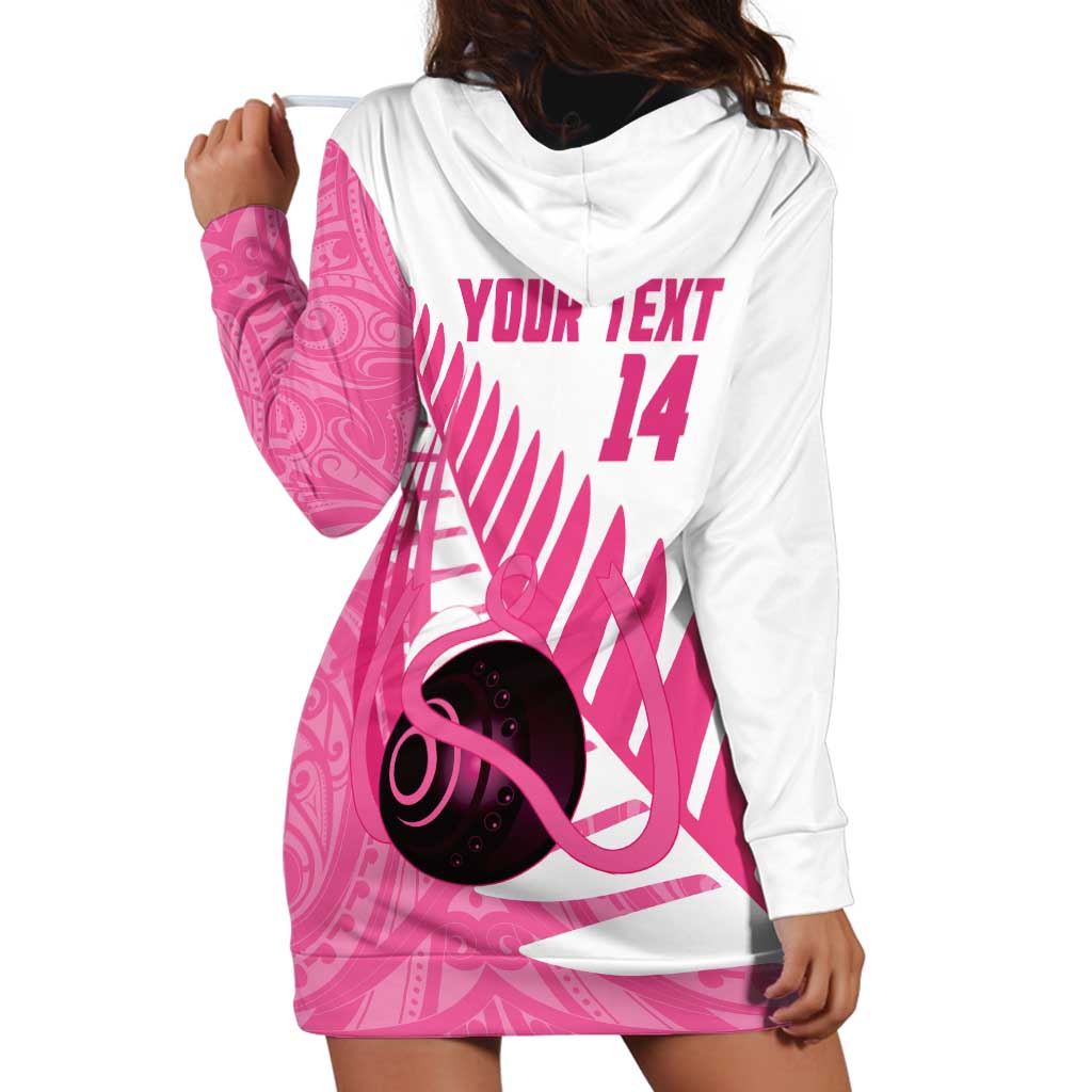 New Zealand Lawn Bowls Breast Cancer Custom Hoodie Dress Aotearoa Maori Silver Fern Pink Ribbon - Aussie Hoodie