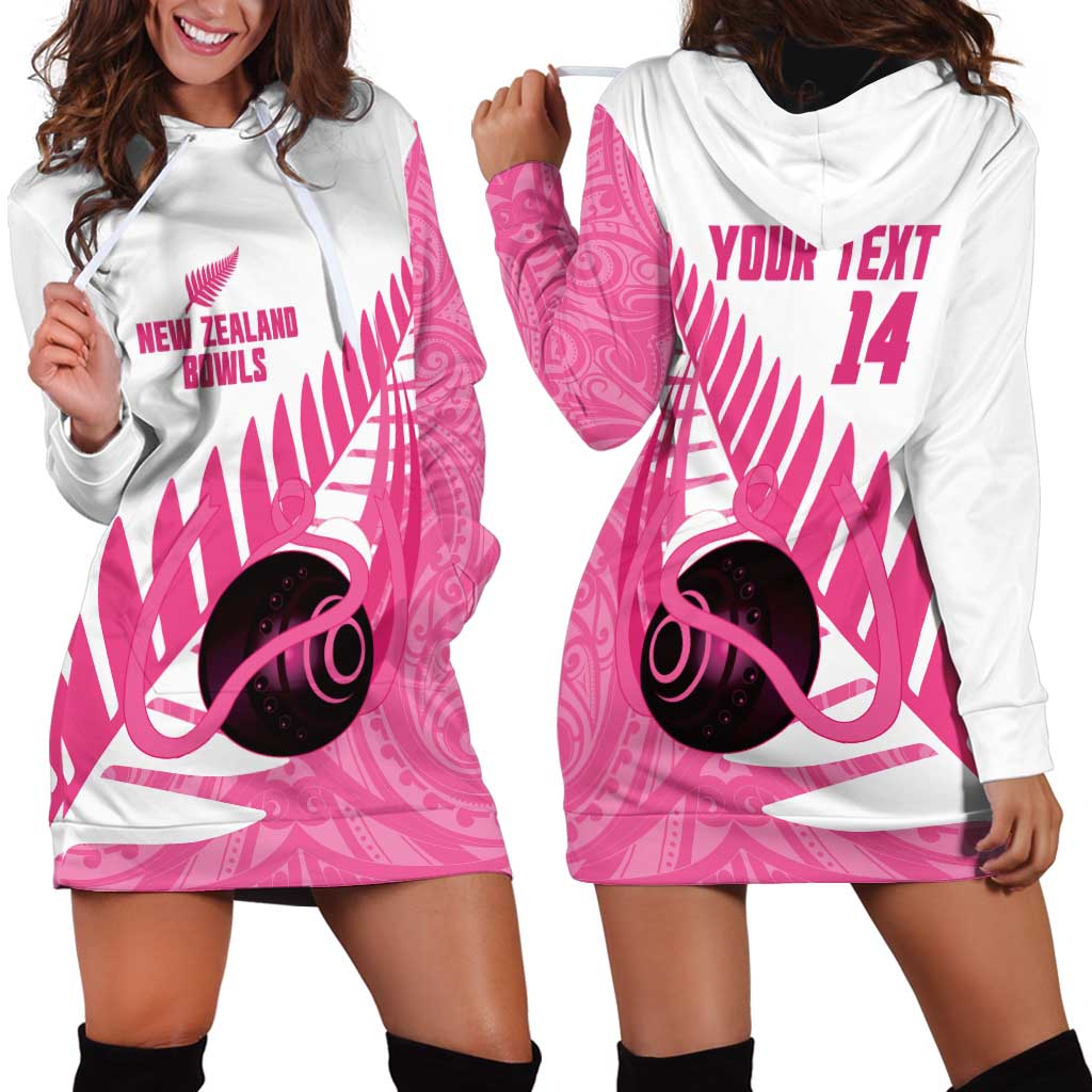 New Zealand Lawn Bowls Breast Cancer Custom Hoodie Dress Aotearoa Maori Silver Fern Pink Ribbon - Aussie Hoodie