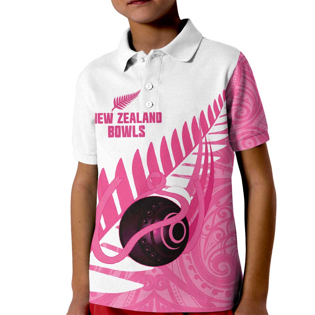 New Zealand Lawn Bowls Breast Cancer Custom Kid Polo Shirt Aotearoa Maori Silver Fern Pink Ribbon - Aussie Hoodie