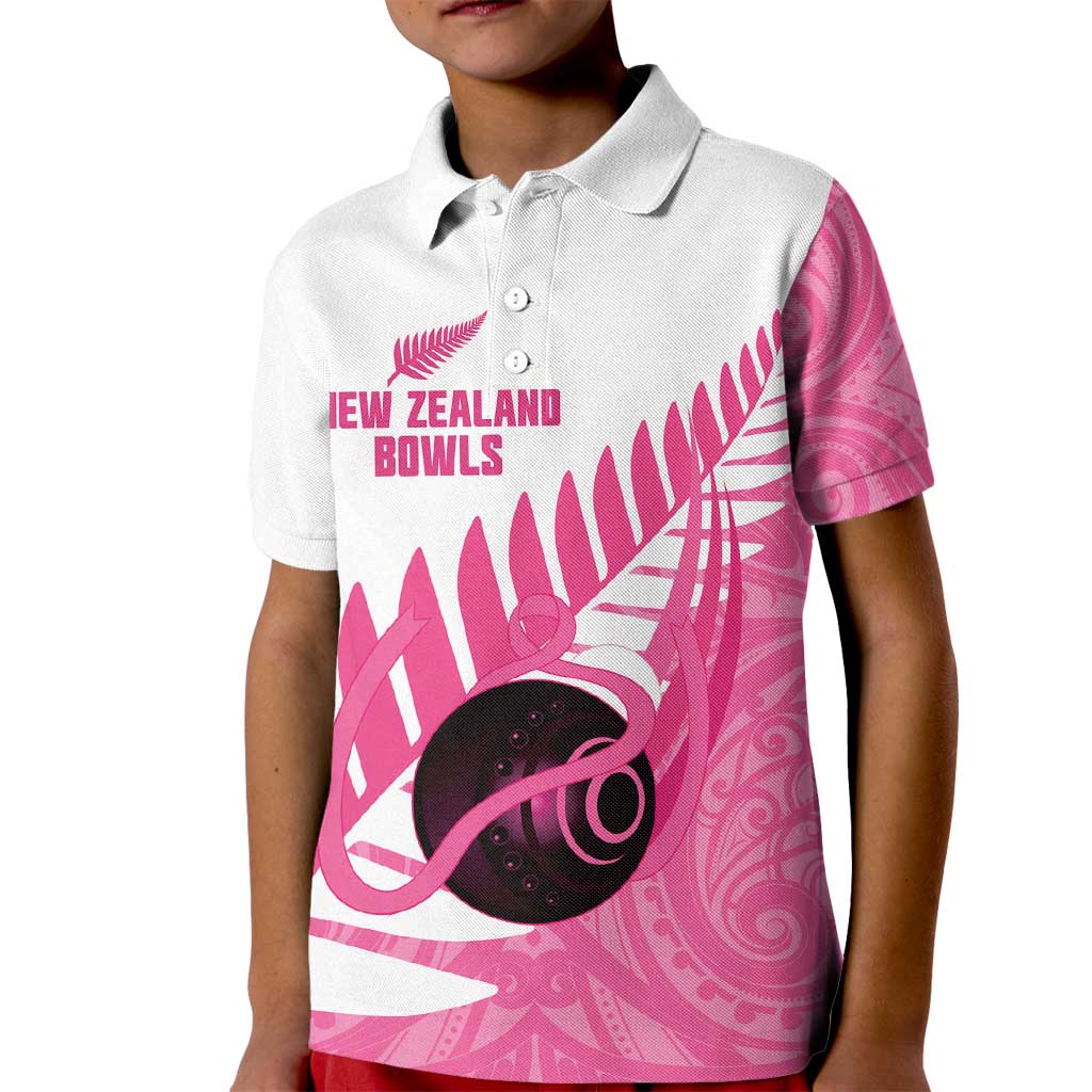 New Zealand Lawn Bowls Breast Cancer Custom Kid Polo Shirt Aotearoa Maori Silver Fern Pink Ribbon - Aussie Hoodie