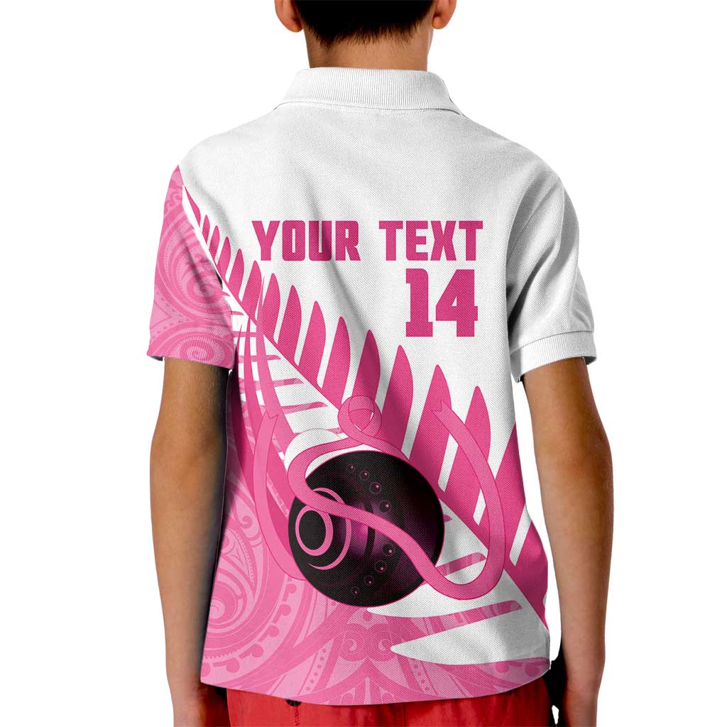 New Zealand Lawn Bowls Breast Cancer Custom Kid Polo Shirt Aotearoa Maori Silver Fern Pink Ribbon - Aussie Hoodie