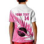 New Zealand Lawn Bowls Breast Cancer Custom Kid Polo Shirt Aotearoa Maori Silver Fern Pink Ribbon - Aussie Hoodie