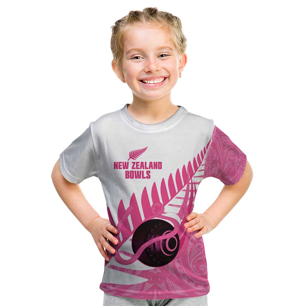 New Zealand Lawn Bowls Breast Cancer Custom Kid T Shirt Aotearoa Maori Silver Fern Pink Ribbon - Aussie Hoodie