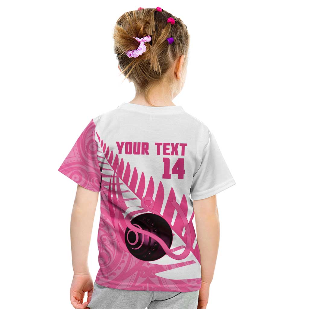 New Zealand Lawn Bowls Breast Cancer Custom Kid T Shirt Aotearoa Maori Silver Fern Pink Ribbon - Aussie Hoodie