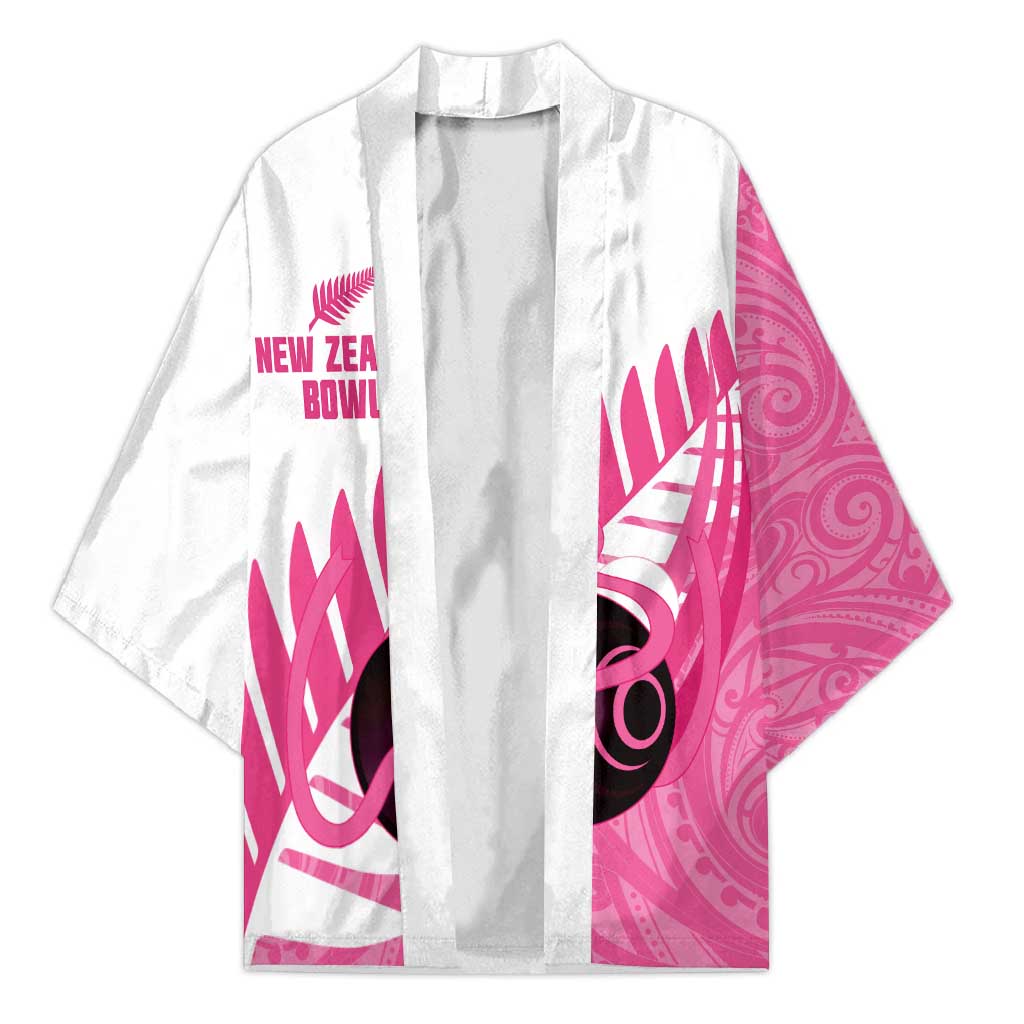 New Zealand Lawn Bowls Breast Cancer Custom Kimono Aotearoa Maori Silver Fern Pink Ribbon - Aussie Hoodie