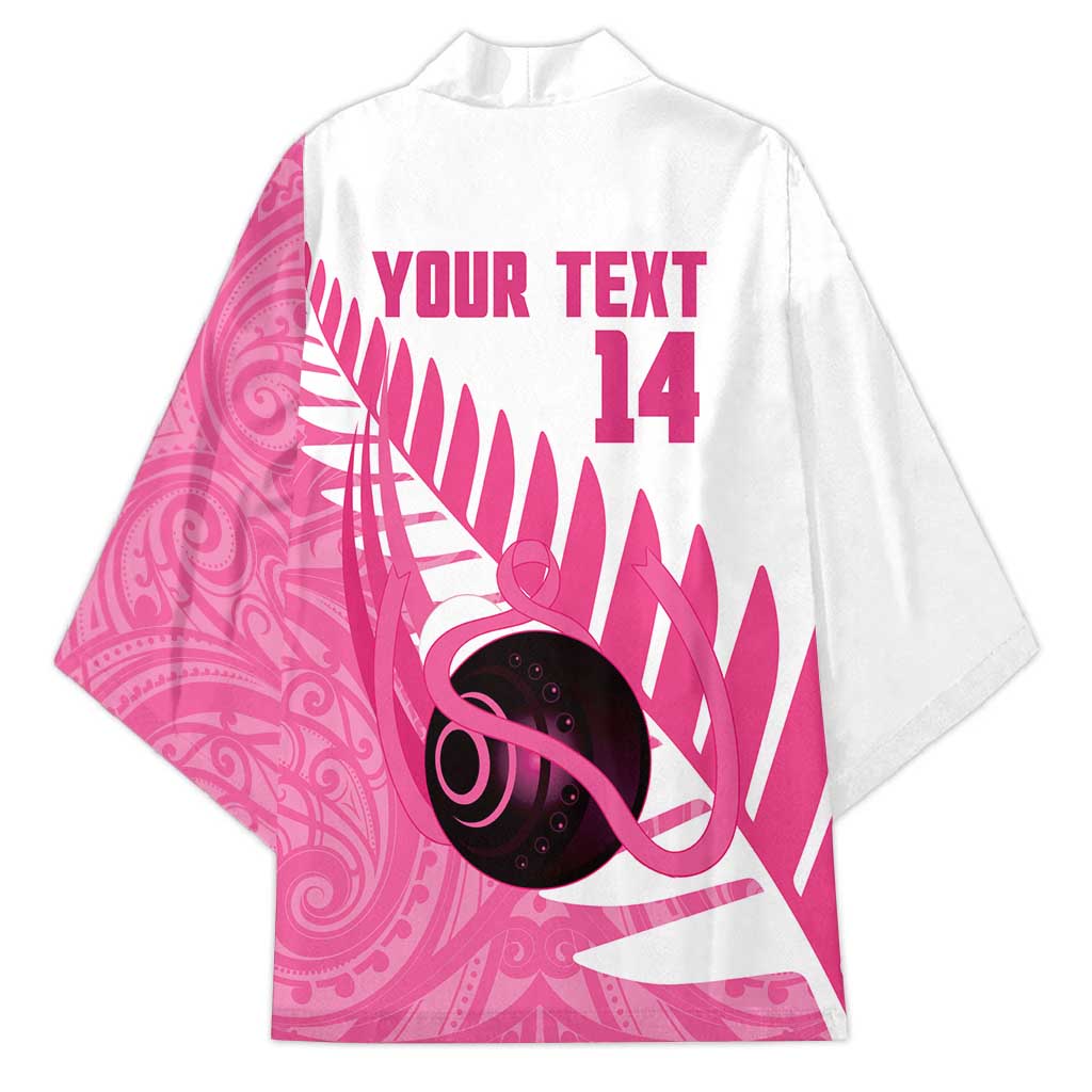 New Zealand Lawn Bowls Breast Cancer Custom Kimono Aotearoa Maori Silver Fern Pink Ribbon - Aussie Hoodie