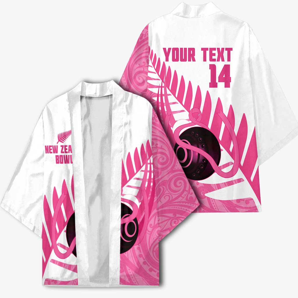 New Zealand Lawn Bowls Breast Cancer Custom Kimono Aotearoa Maori Silver Fern Pink Ribbon - Aussie Hoodie