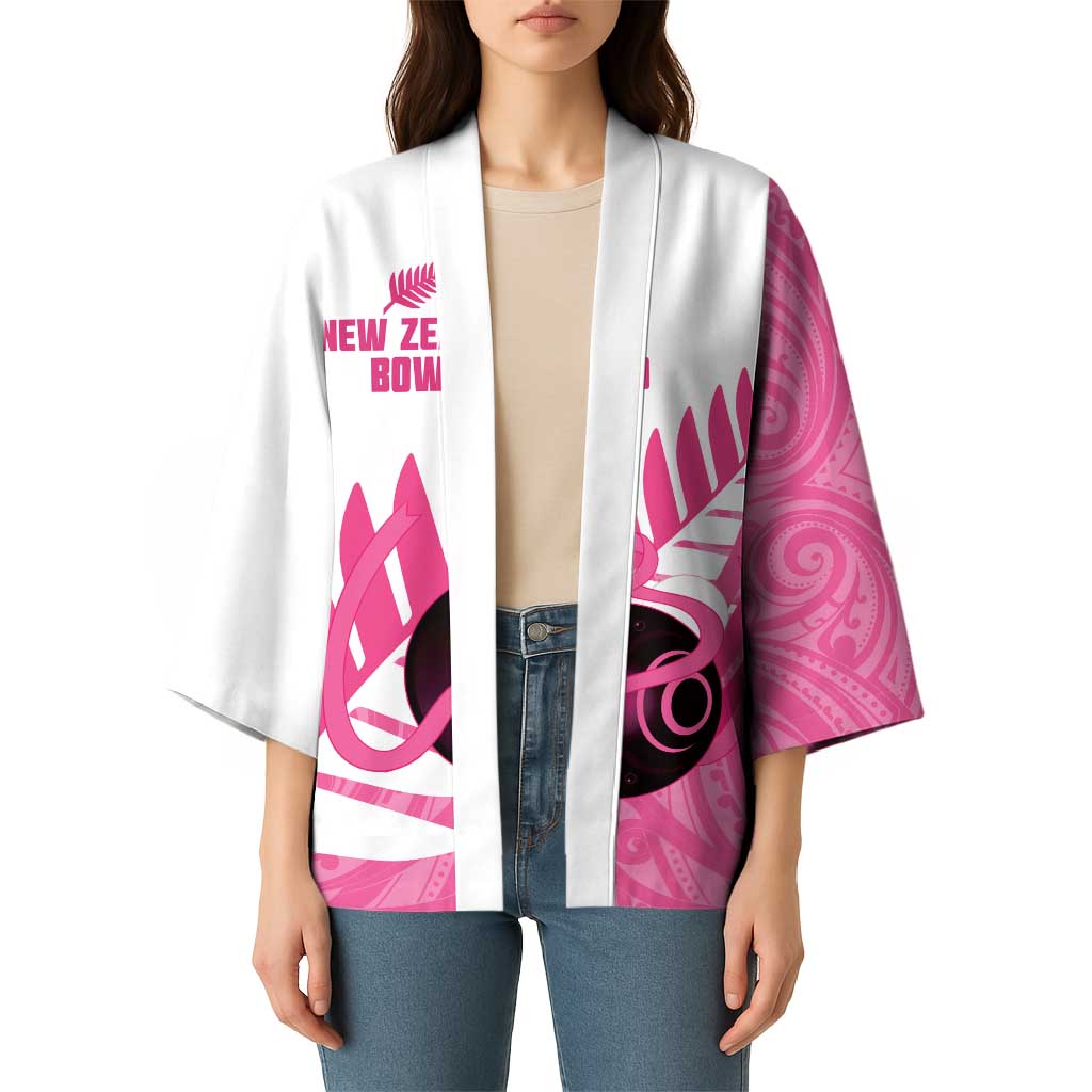 New Zealand Lawn Bowls Breast Cancer Custom Kimono Aotearoa Maori Silver Fern Pink Ribbon - Aussie Hoodie