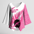 New Zealand Lawn Bowls Breast Cancer Custom Kimono Sleeve Blouse Aotearoa Maori Silver Fern Pink Ribbon - Aussie Hoodie
