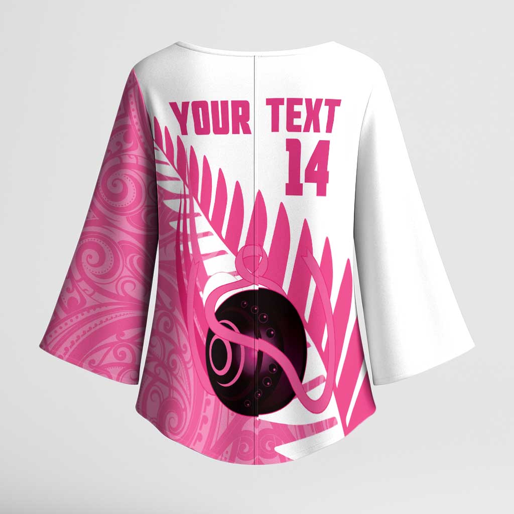 New Zealand Lawn Bowls Breast Cancer Custom Kimono Sleeve Blouse Aotearoa Maori Silver Fern Pink Ribbon - Aussie Hoodie