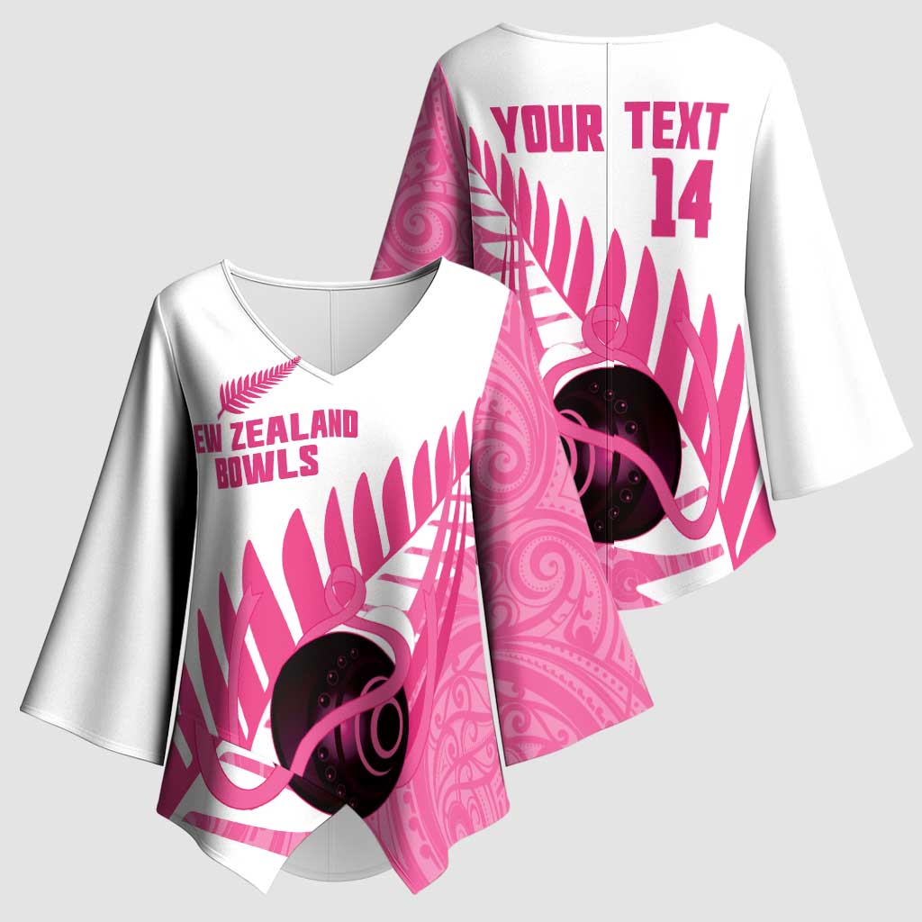 New Zealand Lawn Bowls Breast Cancer Custom Kimono Sleeve Blouse Aotearoa Maori Silver Fern Pink Ribbon - Aussie Hoodie