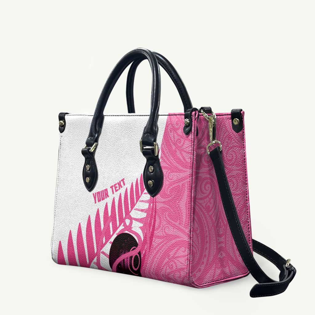 New Zealand Lawn Bowls Breast Cancer Custom Leather Bag Aotearoa Maori Silver Fern Pink Ribbon - Aussie Hoodie