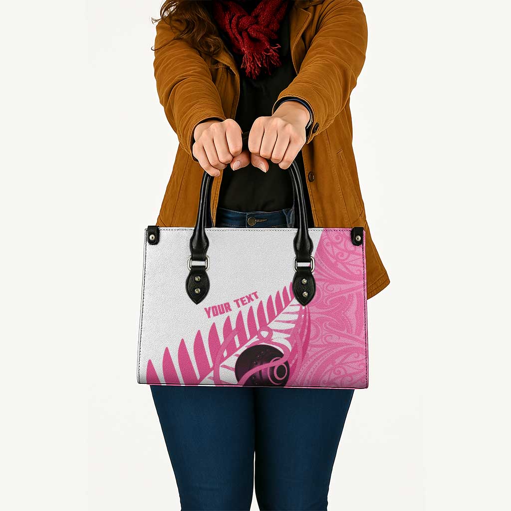 New Zealand Lawn Bowls Breast Cancer Custom Leather Bag Aotearoa Maori Silver Fern Pink Ribbon - Aussie Hoodie