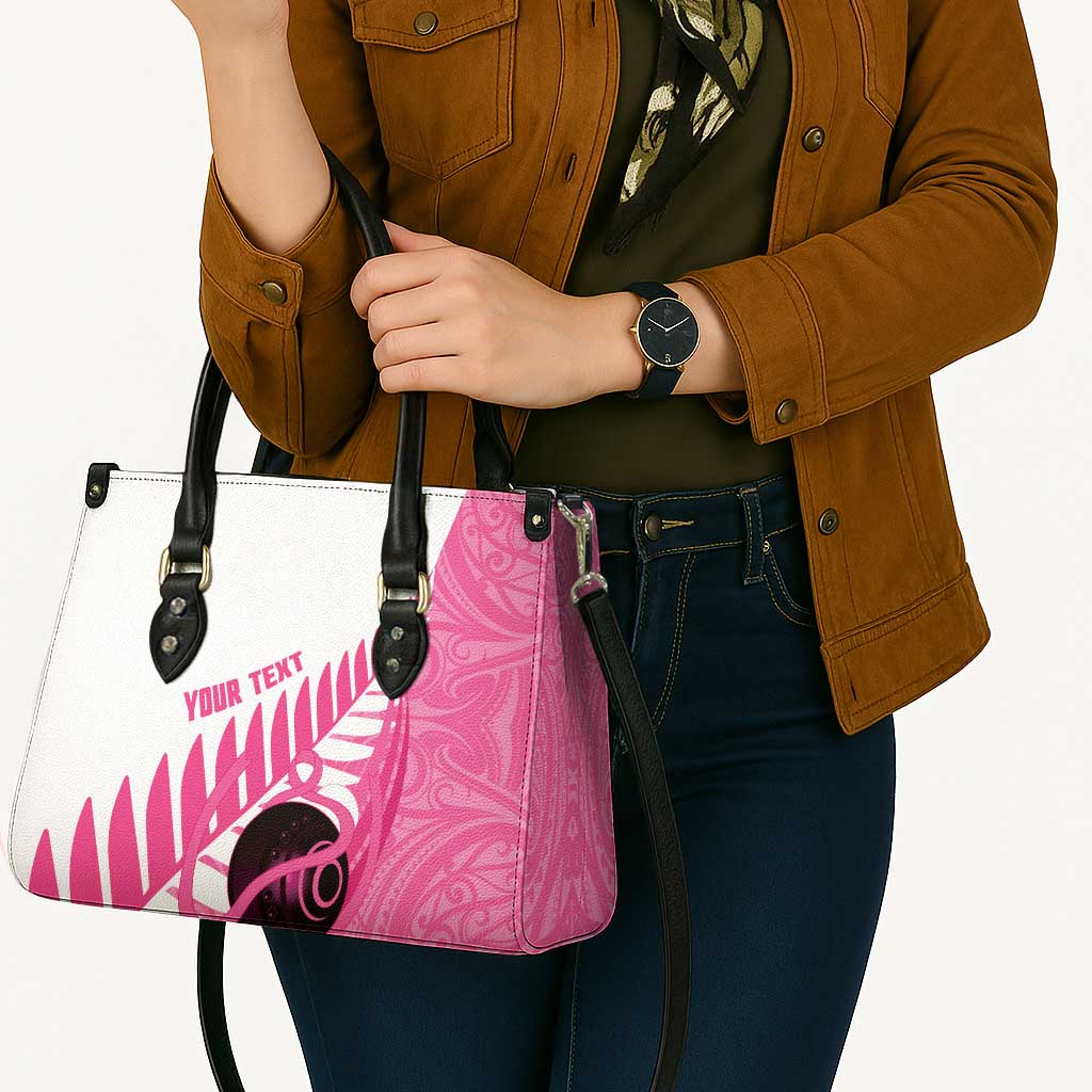 New Zealand Lawn Bowls Breast Cancer Custom Leather Bag Aotearoa Maori Silver Fern Pink Ribbon - Aussie Hoodie