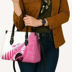 New Zealand Lawn Bowls Breast Cancer Custom Leather Bag Aotearoa Maori Silver Fern Pink Ribbon - Aussie Hoodie
