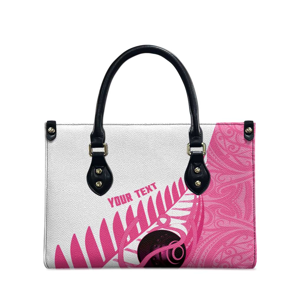 New Zealand Lawn Bowls Breast Cancer Custom Leather Bag Aotearoa Maori Silver Fern Pink Ribbon - Aussie Hoodie