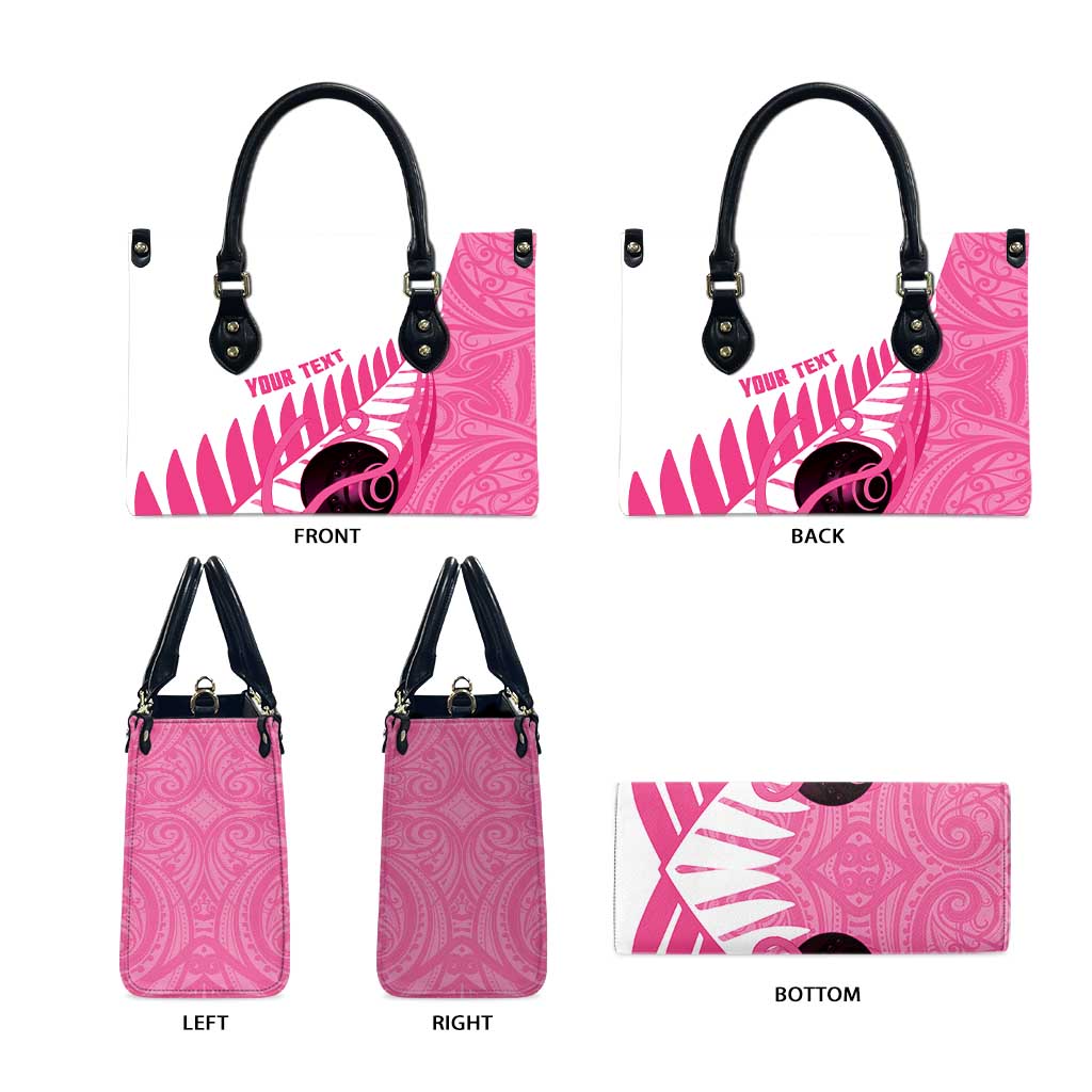 New Zealand Lawn Bowls Breast Cancer Custom Leather Bag Aotearoa Maori Silver Fern Pink Ribbon - Aussie Hoodie