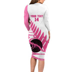 New Zealand Lawn Bowls Breast Cancer Custom Long Sleeve Bodycon Dress Aotearoa Maori Silver Fern Pink Ribbon - Aussie Hoodie