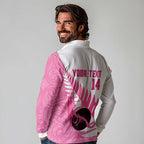 New Zealand Lawn Bowls Breast Cancer Custom Long Sleeve Polo Shirt Aotearoa Maori Silver Fern Pink Ribbon - Aussie Hoodie