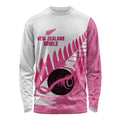 New Zealand Lawn Bowls Breast Cancer Custom Long Sleeve Shirt Aotearoa Maori Silver Fern Pink Ribbon - Aussie Hoodie