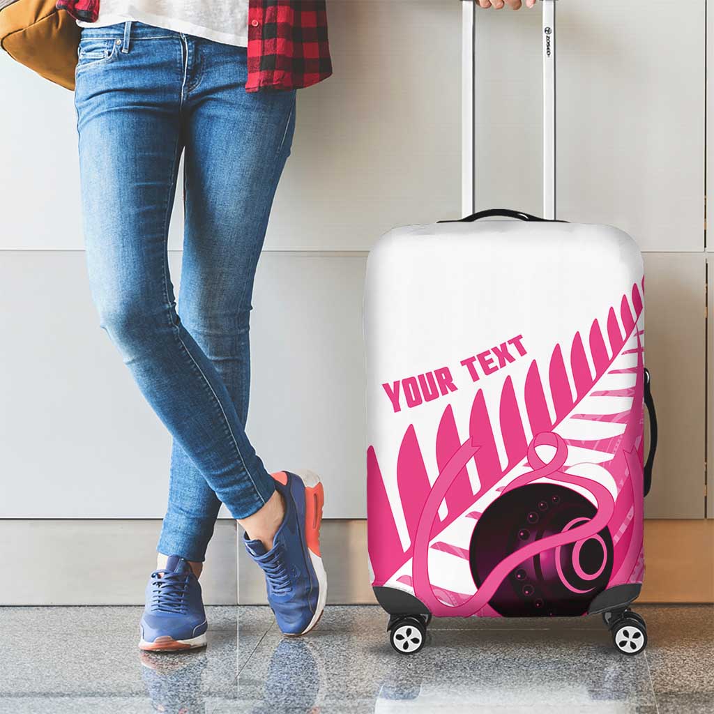 New Zealand Lawn Bowls Breast Cancer Custom Luggage Cover Aotearoa Maori Silver Fern Pink Ribbon - Aussie Hoodie