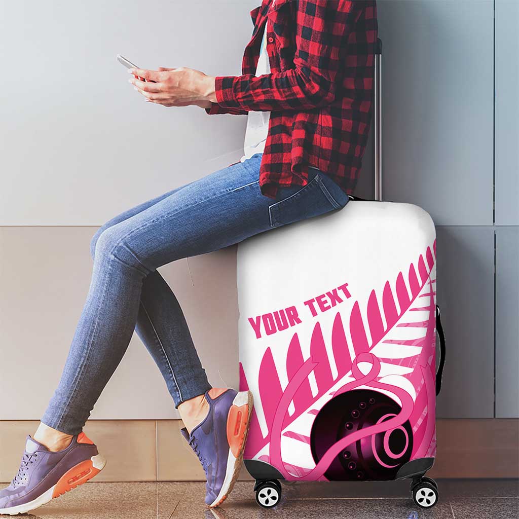 New Zealand Lawn Bowls Breast Cancer Custom Luggage Cover Aotearoa Maori Silver Fern Pink Ribbon - Aussie Hoodie