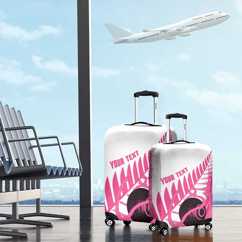 New Zealand Lawn Bowls Breast Cancer Custom Luggage Cover Aotearoa Maori Silver Fern Pink Ribbon - Aussie Hoodie