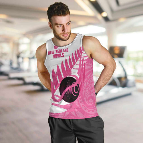 New Zealand Lawn Bowls Breast Cancer Custom Men Tank Top Aotearoa Maori Silver Fern Pink Ribbon - Aussie Hoodie