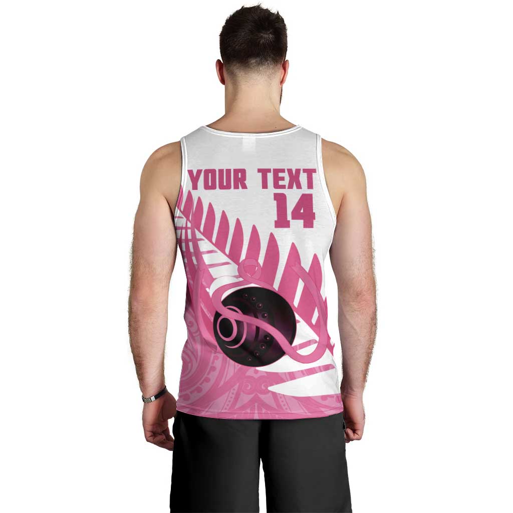 New Zealand Lawn Bowls Breast Cancer Custom Men Tank Top Aotearoa Maori Silver Fern Pink Ribbon - Aussie Hoodie
