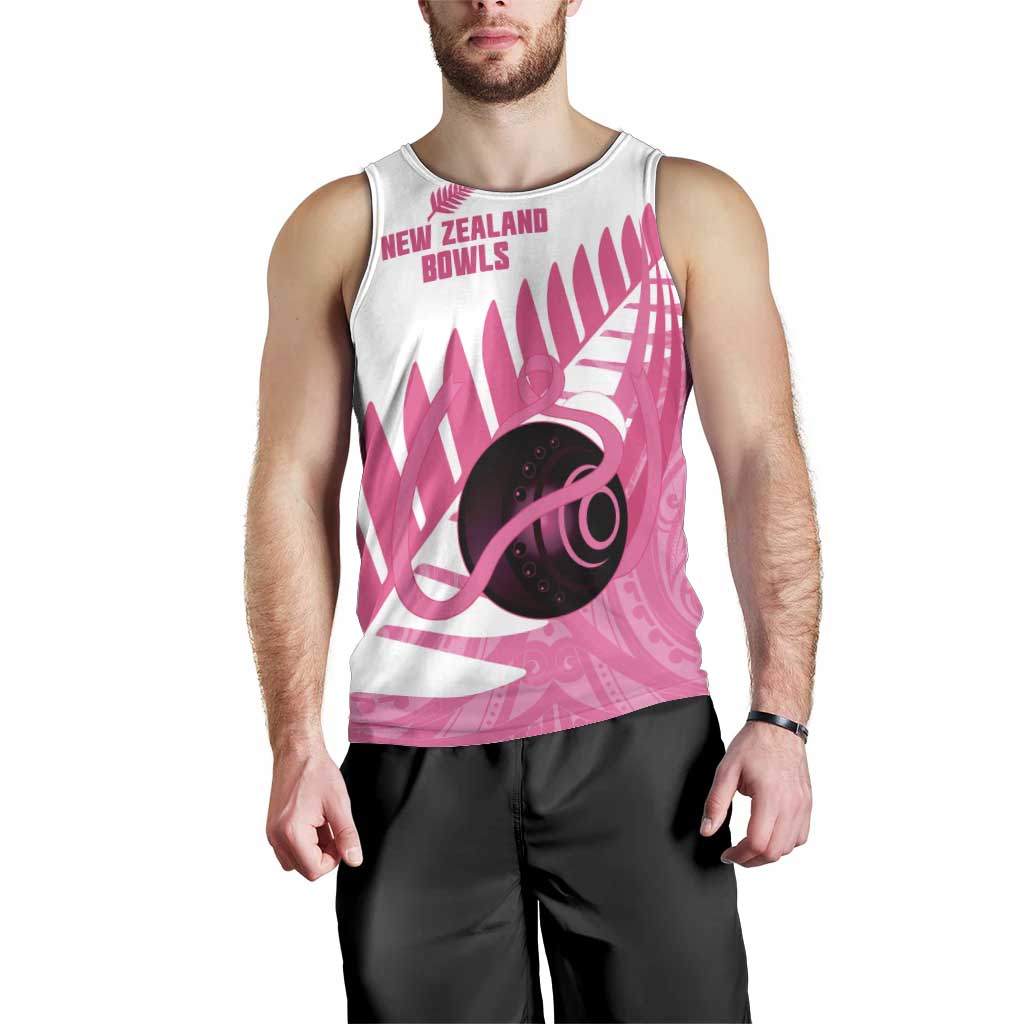 New Zealand Lawn Bowls Breast Cancer Custom Men Tank Top Aotearoa Maori Silver Fern Pink Ribbon - Aussie Hoodie
