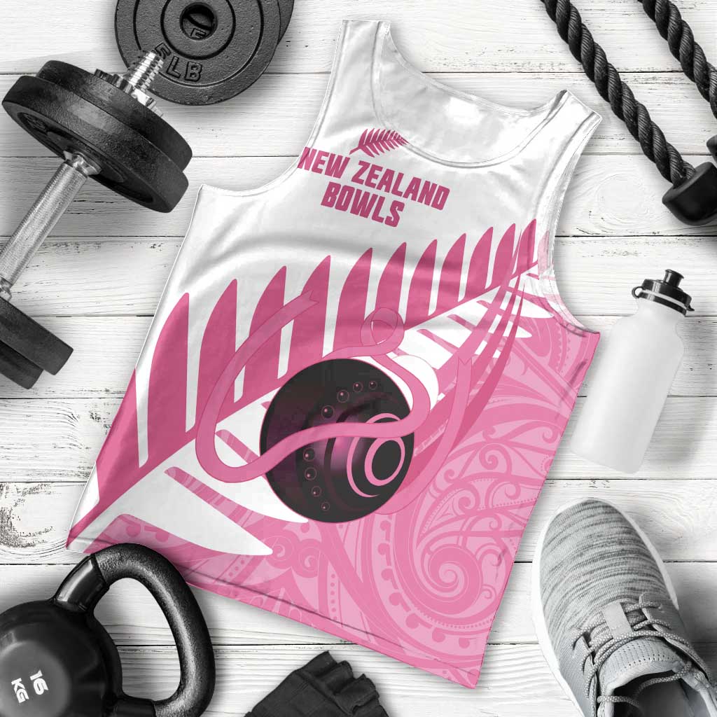 New Zealand Lawn Bowls Breast Cancer Custom Men Tank Top Aotearoa Maori Silver Fern Pink Ribbon - Aussie Hoodie
