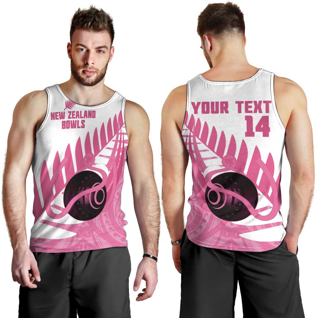 New Zealand Lawn Bowls Breast Cancer Custom Men Tank Top Aotearoa Maori Silver Fern Pink Ribbon - Aussie Hoodie