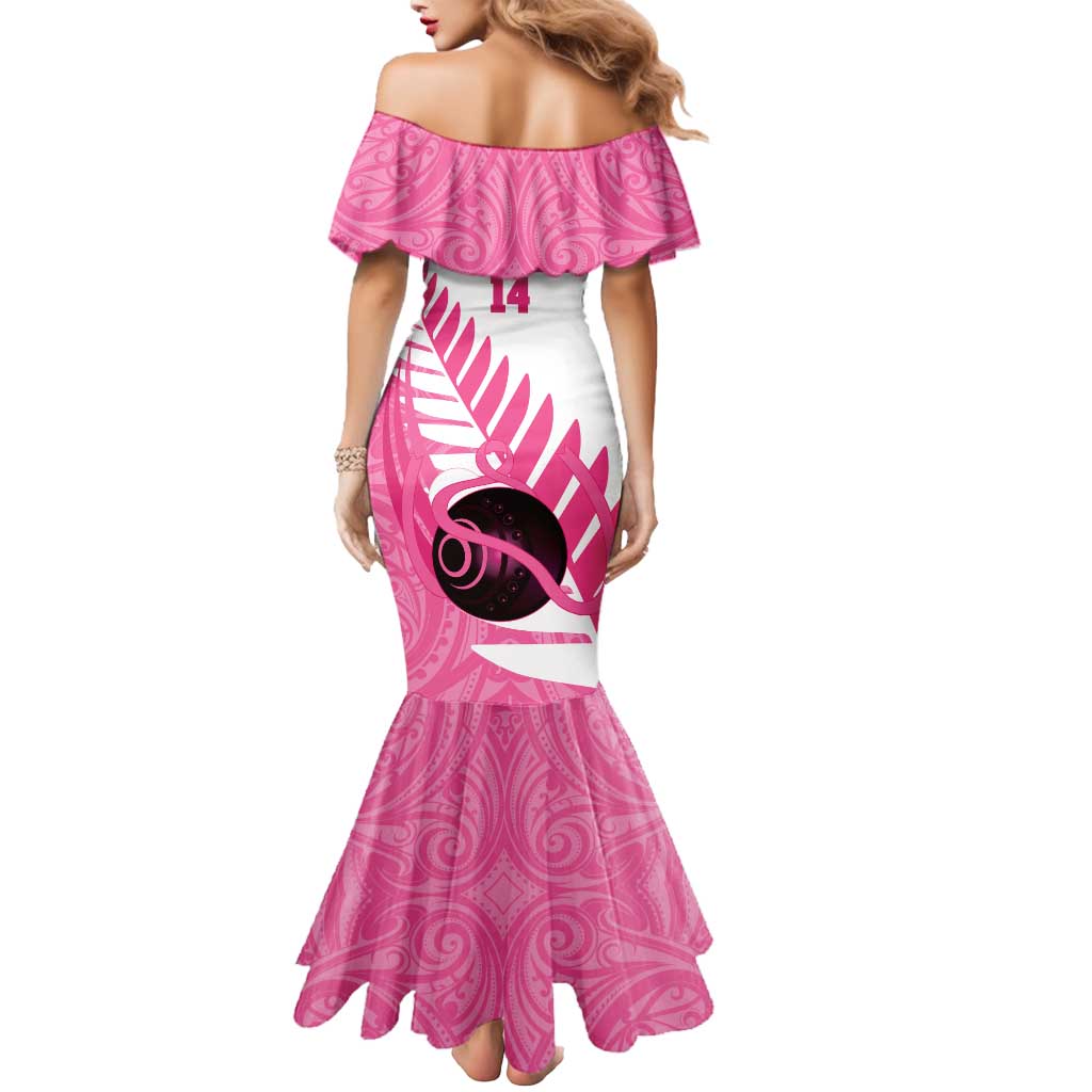 New Zealand Lawn Bowls Breast Cancer Custom Mermaid Dress Aotearoa Maori Silver Fern Pink Ribbon - Aussie Hoodie