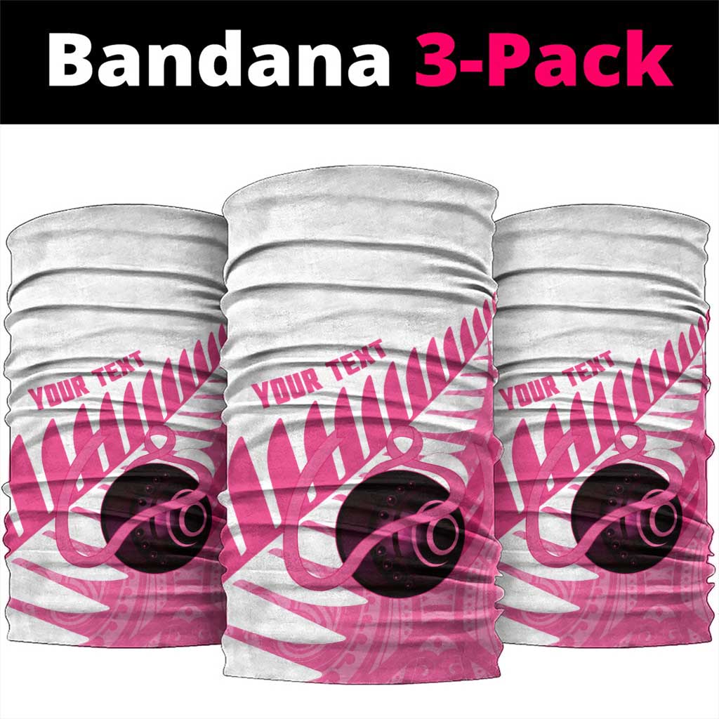 New Zealand Lawn Bowls Breast Cancer Custom Neck Gaiter Aotearoa Maori Silver Fern Pink Ribbon - Aussie Hoodie