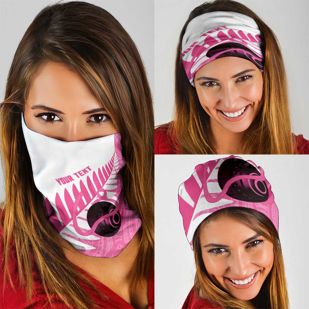 New Zealand Lawn Bowls Breast Cancer Custom Neck Gaiter Aotearoa Maori Silver Fern Pink Ribbon - Aussie Hoodie