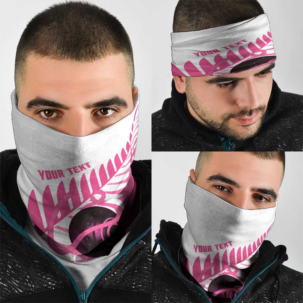 New Zealand Lawn Bowls Breast Cancer Custom Neck Gaiter Aotearoa Maori Silver Fern Pink Ribbon - Aussie Hoodie