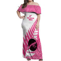 New Zealand Lawn Bowls Breast Cancer Custom Off Shoulder Maxi Dress Aotearoa Maori Silver Fern Pink Ribbon - Aussie Hoodie