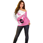 New Zealand Lawn Bowls Breast Cancer Custom Off Shoulder Sweater Aotearoa Maori Silver Fern Pink Ribbon - Aussie Hoodie