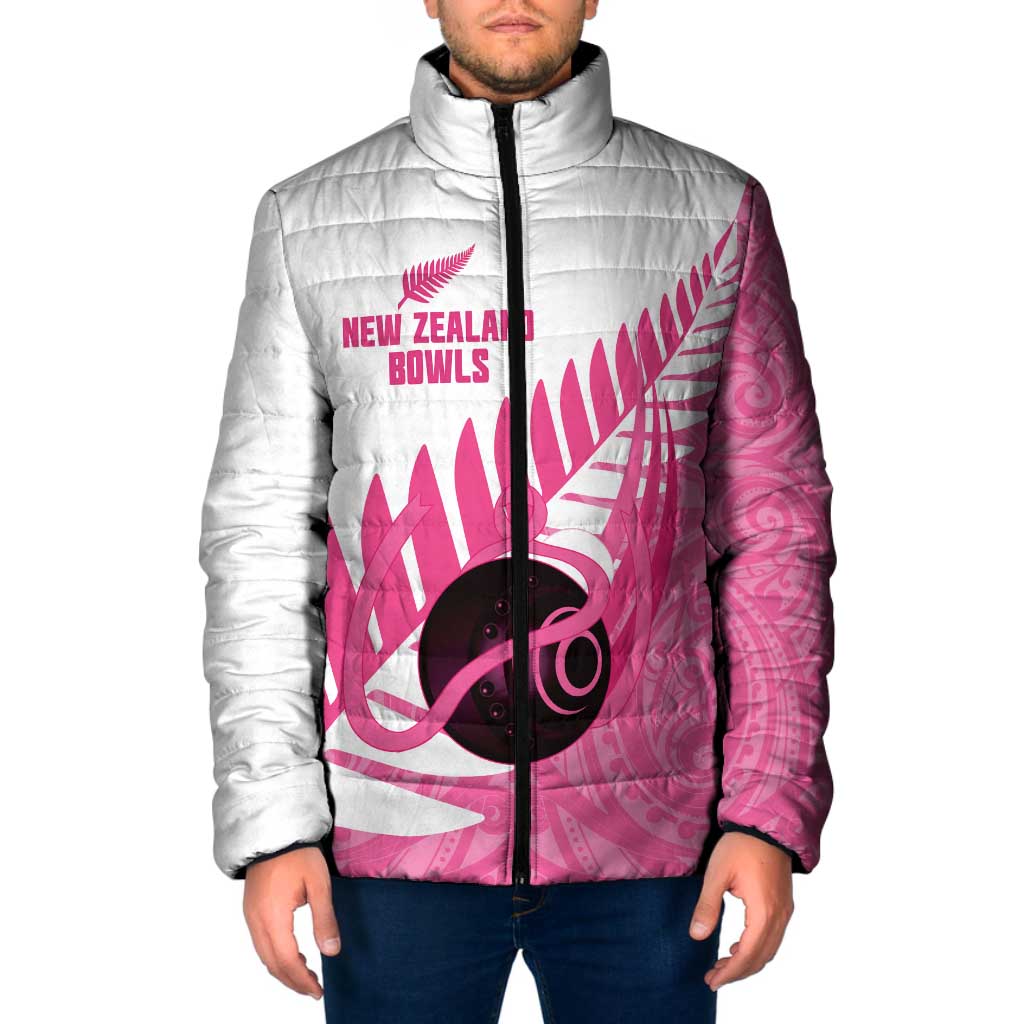 New Zealand Lawn Bowls Breast Cancer Custom Padded Jacket Aotearoa Maori Silver Fern Pink Ribbon - Aussie Hoodie