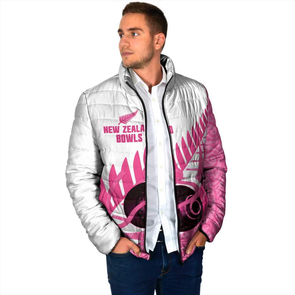 New Zealand Lawn Bowls Breast Cancer Custom Padded Jacket Aotearoa Maori Silver Fern Pink Ribbon - Aussie Hoodie