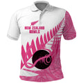 New Zealand Lawn Bowls Breast Cancer Custom Polo Shirt Aotearoa Maori Silver Fern Pink Ribbon - Aussie Hoodie