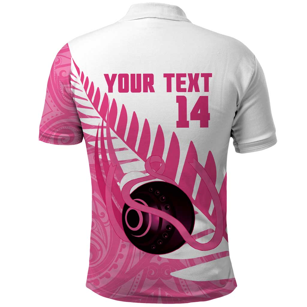 New Zealand Lawn Bowls Breast Cancer Custom Polo Shirt Aotearoa Maori Silver Fern Pink Ribbon - Aussie Hoodie