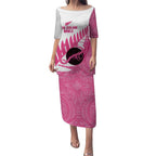 New Zealand Lawn Bowls Breast Cancer Custom Puletasi Aotearoa Maori Silver Fern Pink Ribbon - Aussie Hoodie