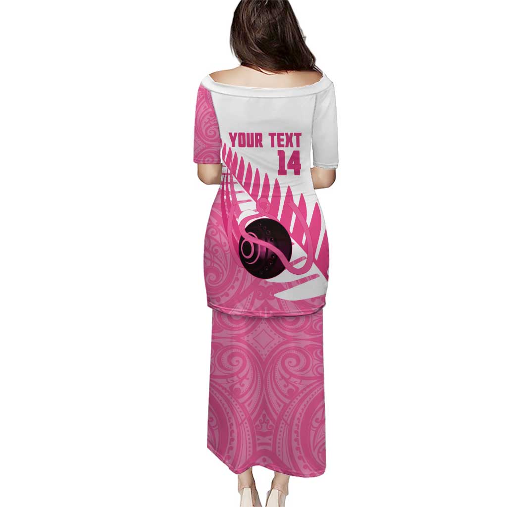 New Zealand Lawn Bowls Breast Cancer Custom Puletasi Aotearoa Maori Silver Fern Pink Ribbon - Aussie Hoodie