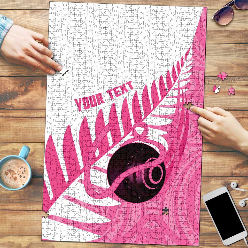 New Zealand Lawn Bowls Breast Cancer Custom Puzzle Aotearoa Maori Silver Fern Pink Ribbon - Aussie Hoodie