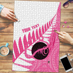 New Zealand Lawn Bowls Breast Cancer Custom Puzzle Aotearoa Maori Silver Fern Pink Ribbon - Aussie Hoodie
