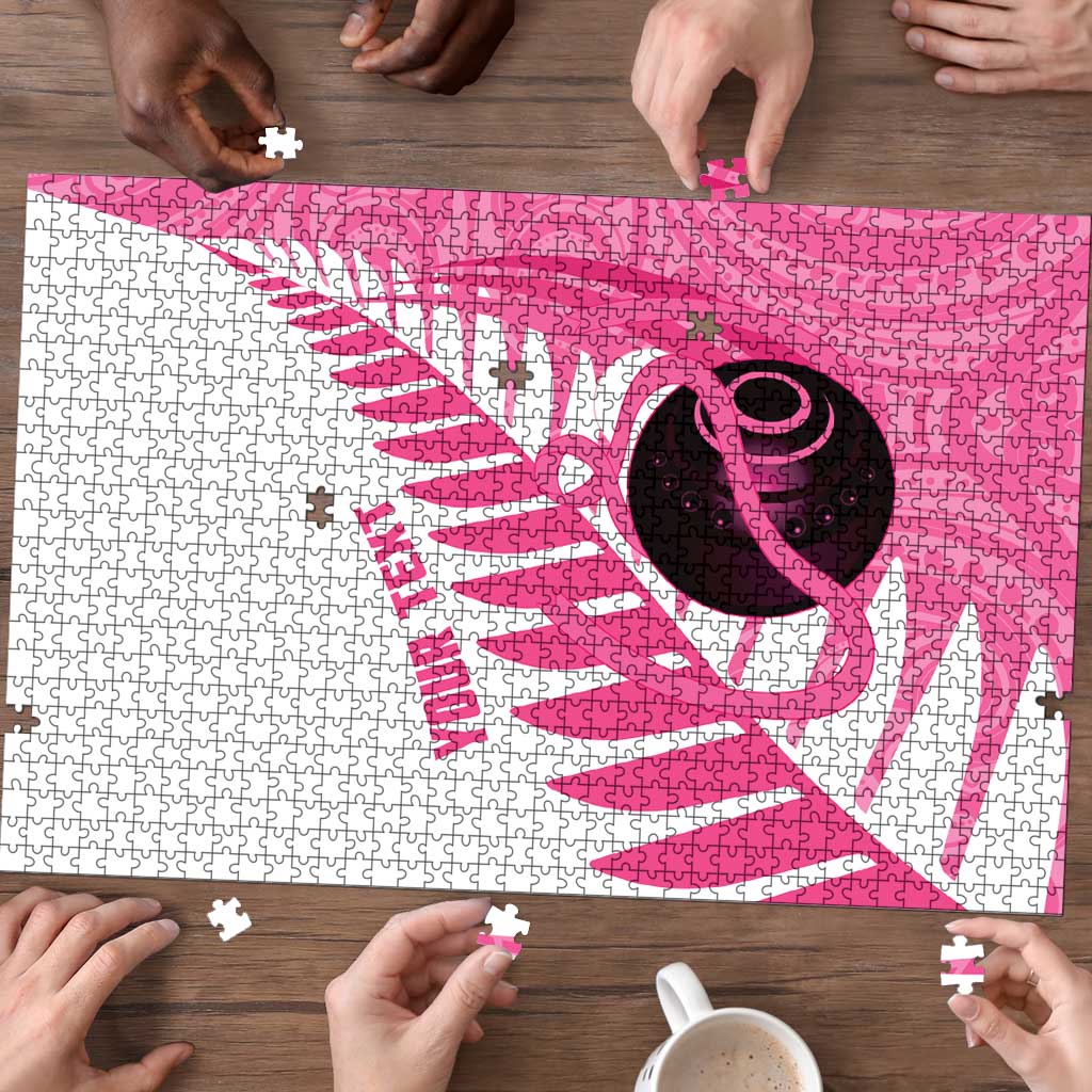 New Zealand Lawn Bowls Breast Cancer Custom Puzzle Aotearoa Maori Silver Fern Pink Ribbon - Aussie Hoodie