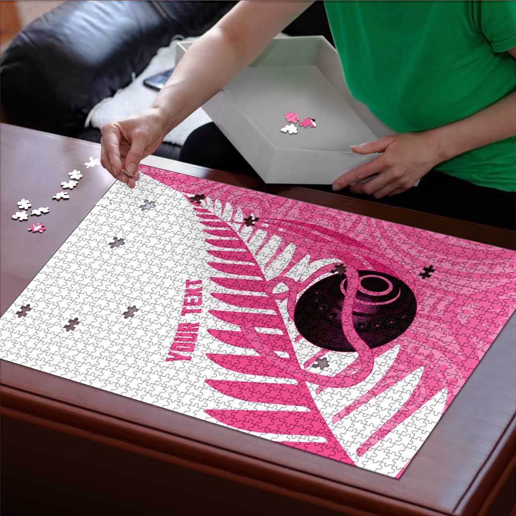 New Zealand Lawn Bowls Breast Cancer Custom Puzzle Aotearoa Maori Silver Fern Pink Ribbon - Aussie Hoodie