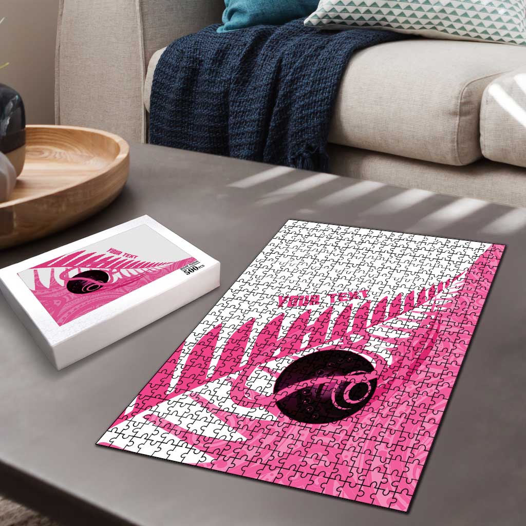 New Zealand Lawn Bowls Breast Cancer Custom Puzzle Aotearoa Maori Silver Fern Pink Ribbon - Aussie Hoodie